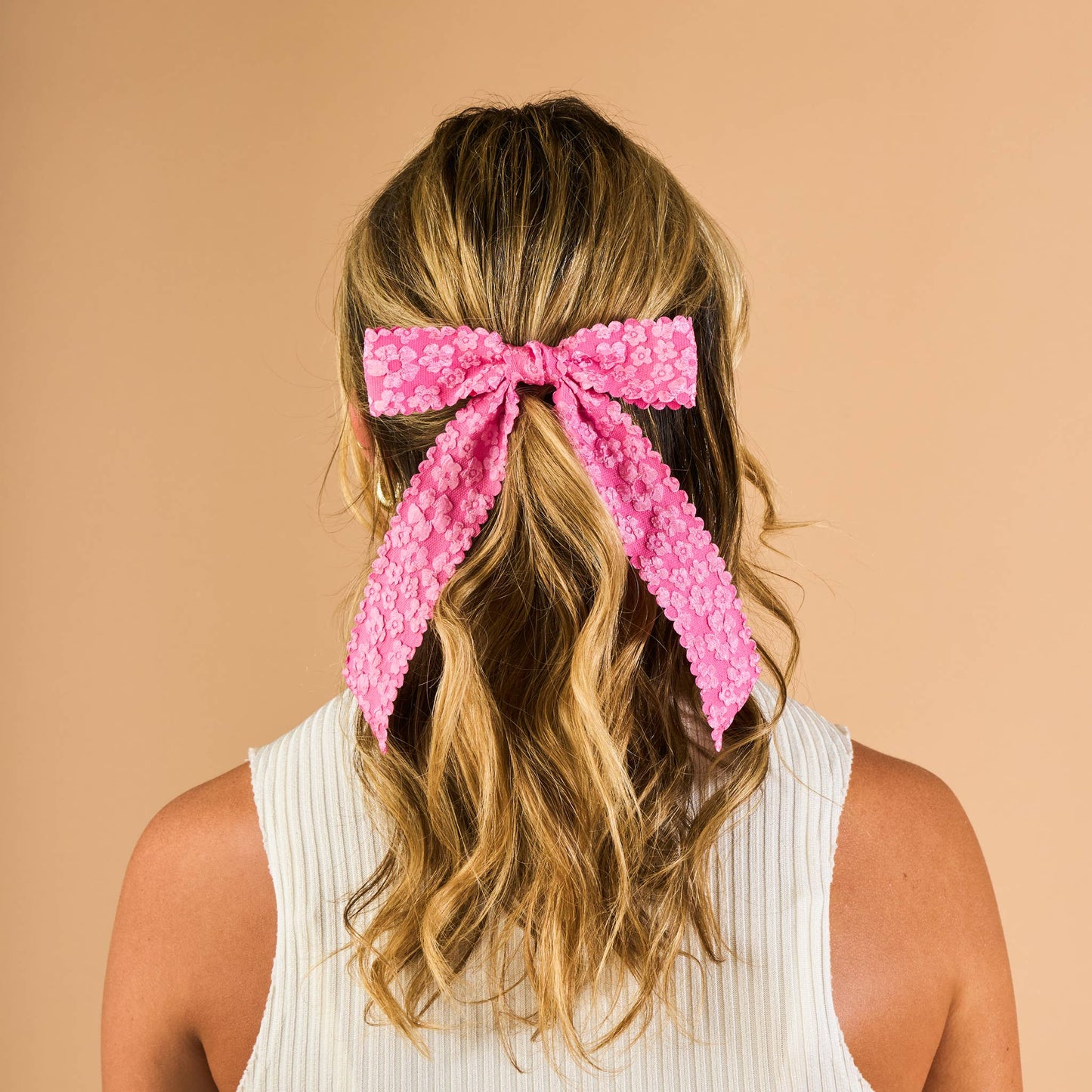 Flower Scallop Hair Bow-Hot Pink
