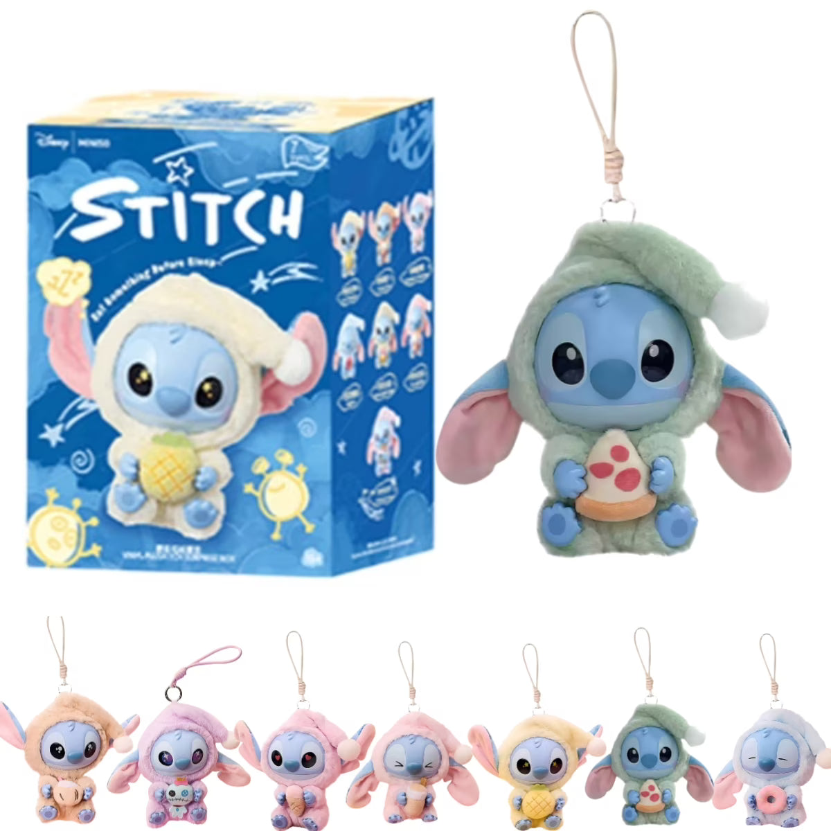 Disney Stitch Eating Something Before Sleep Plush Keychain