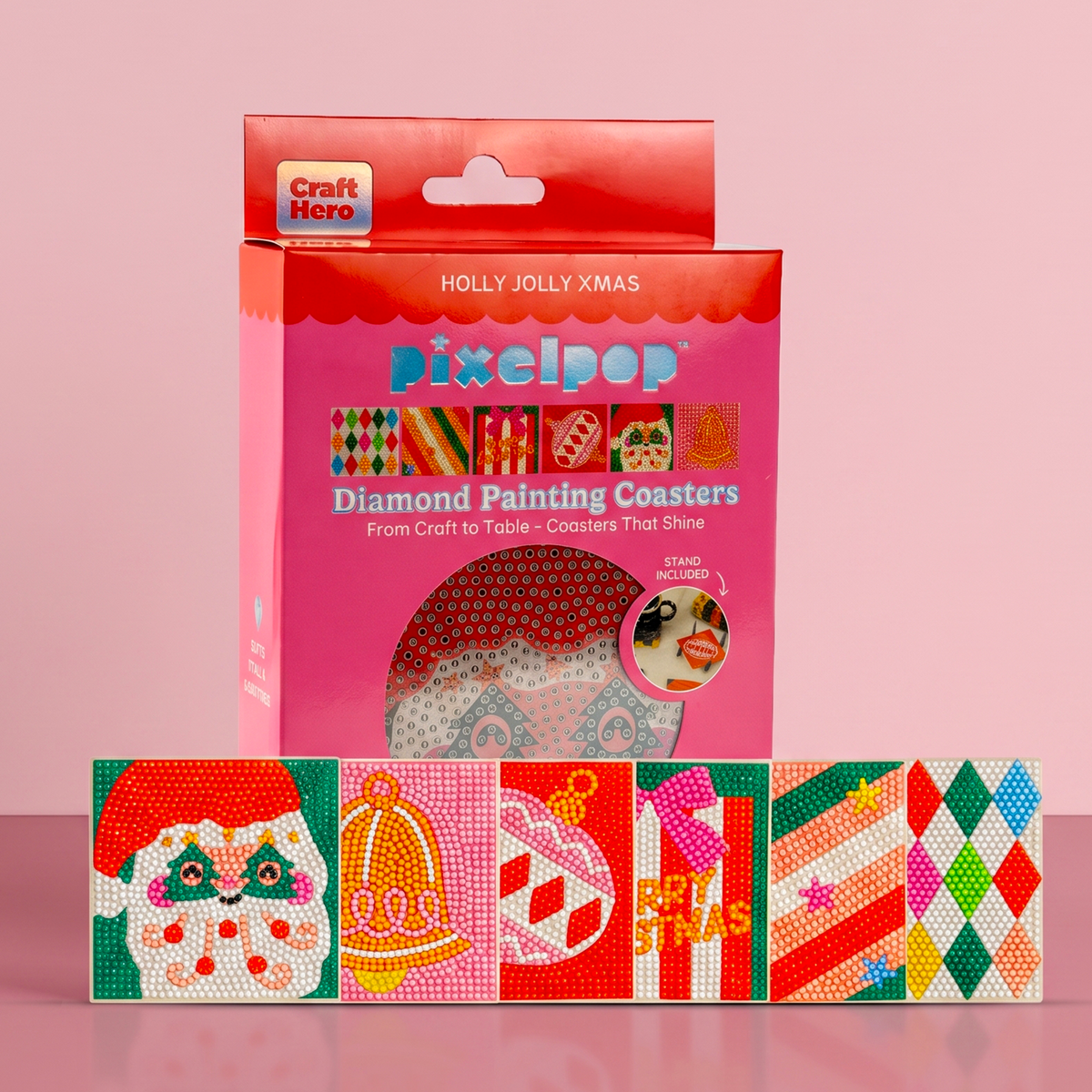 Diamond Art Coaster Kit | Holly Jolly Christmas | DIY