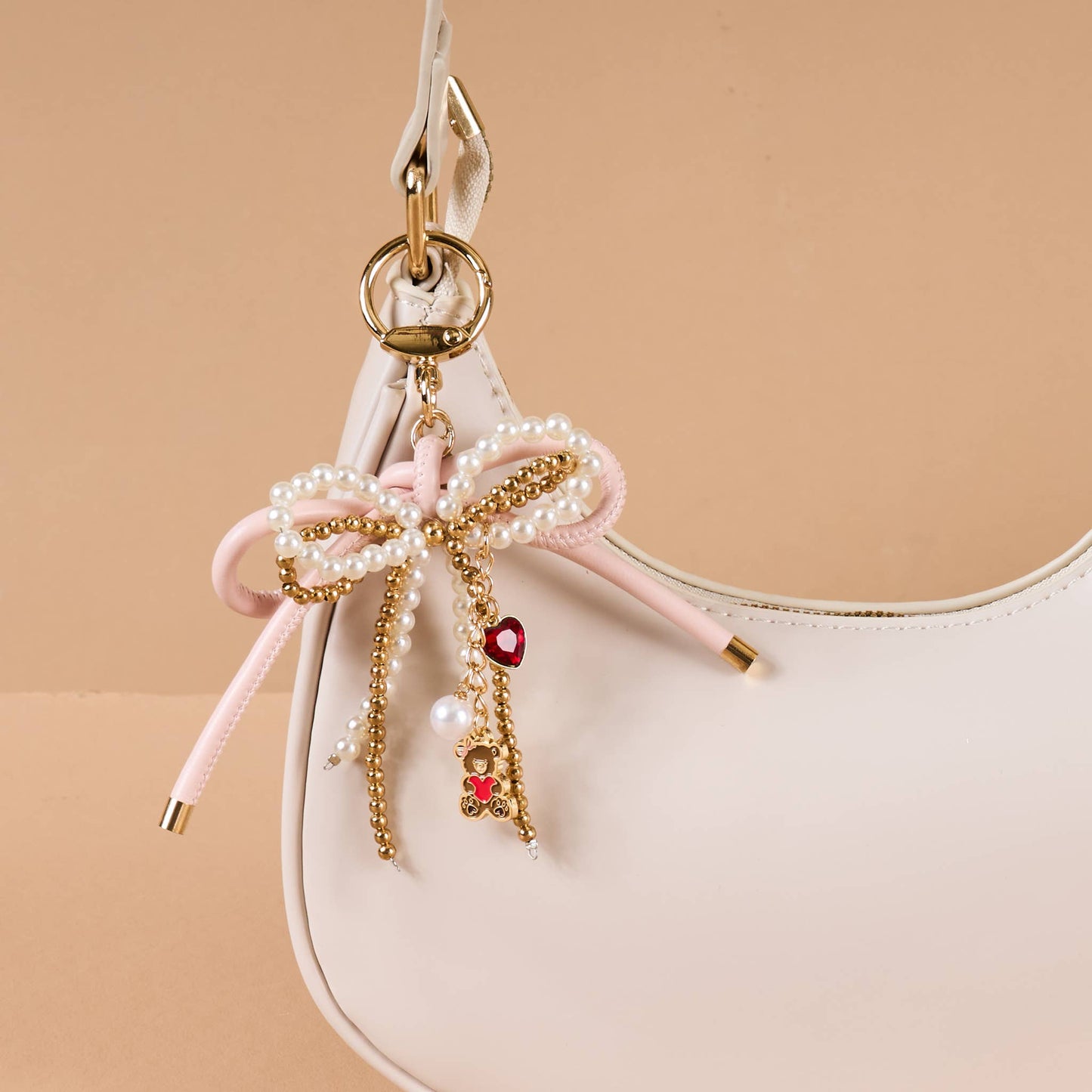 Layered Bow Bag Charm-Blushing Bear