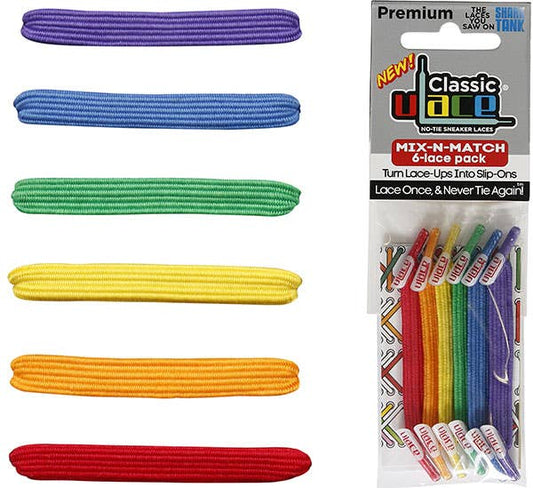 U-Lace Classic - No-Tie Laces - 6-Lace Pack - Rainbow