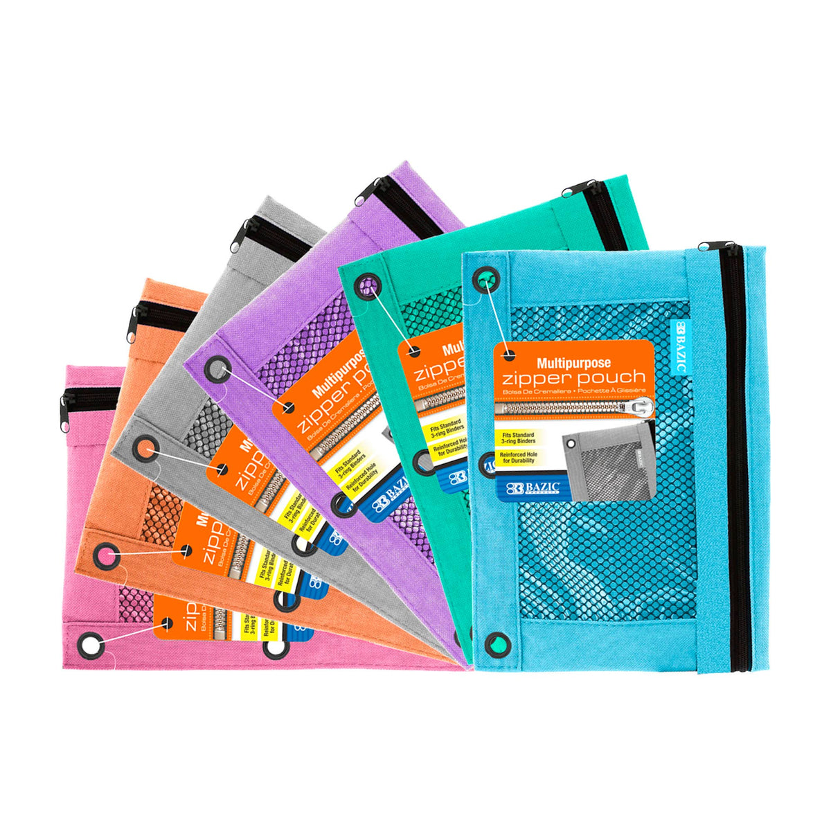 Retro Pastel 3-Ring Pencil Pouch with Mesh Window