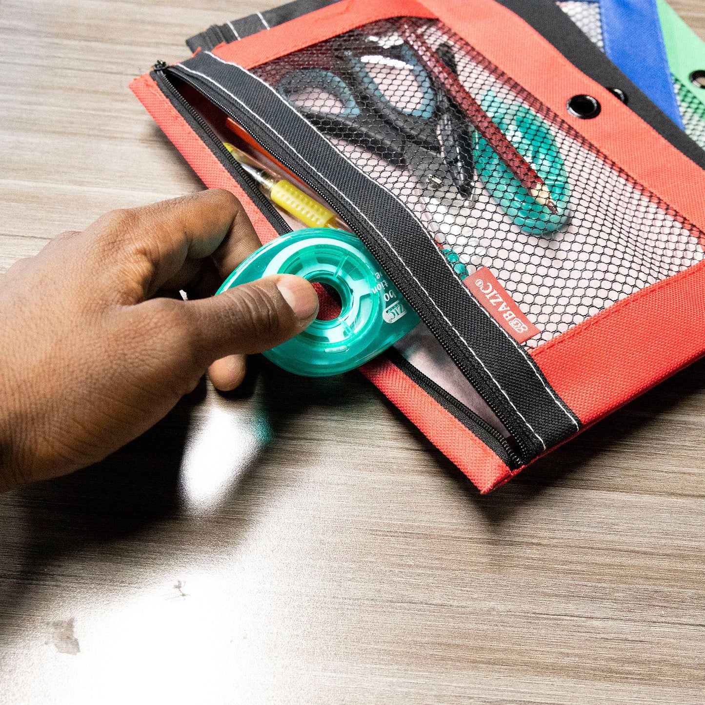 3-Ring Pencil Pouch with Clear Mesh Window