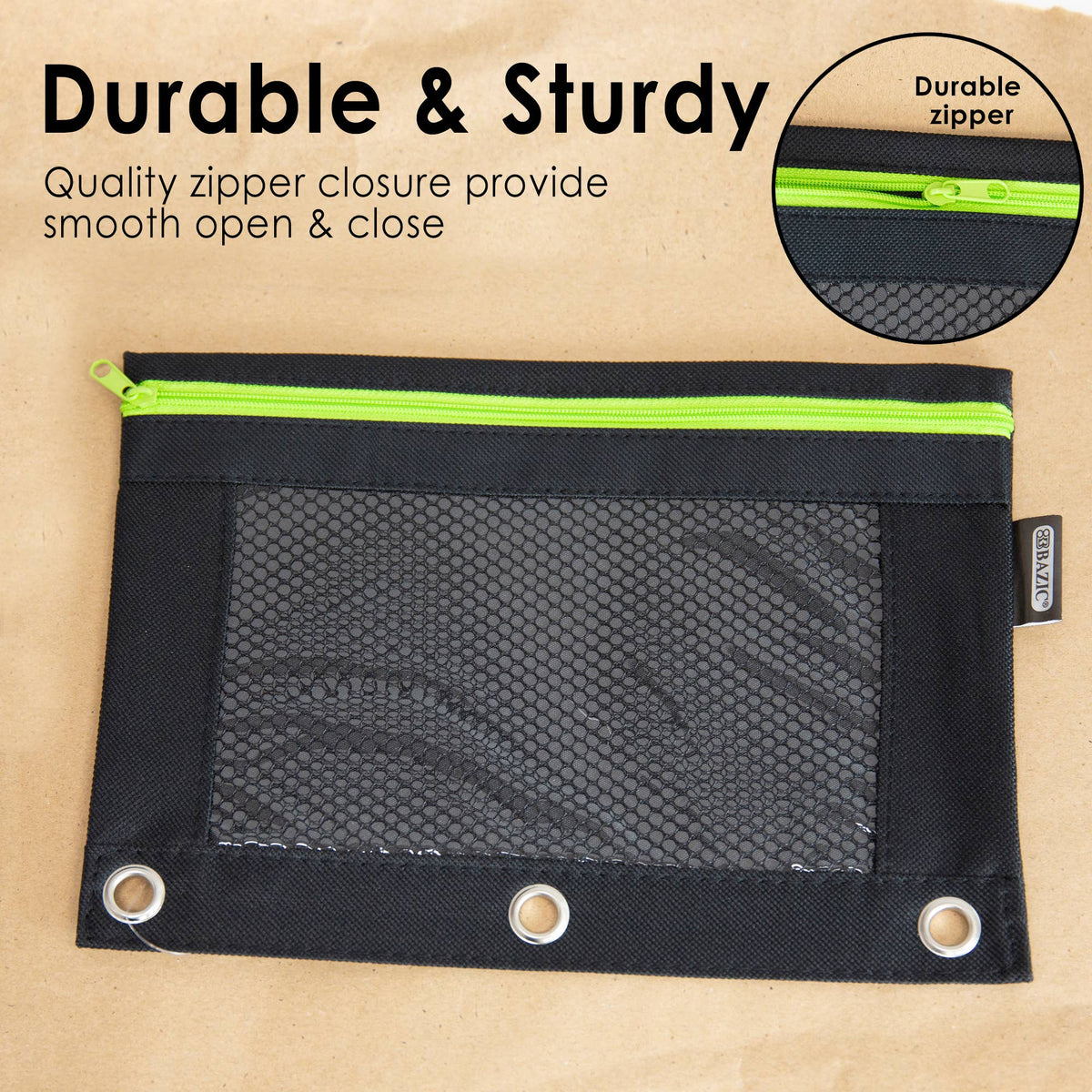 Noir Neon 3-Ring Pencil Pouch with Mesh Window
