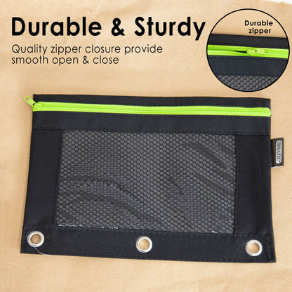 Noir Neon 3-Ring Pencil Pouch with Mesh Window