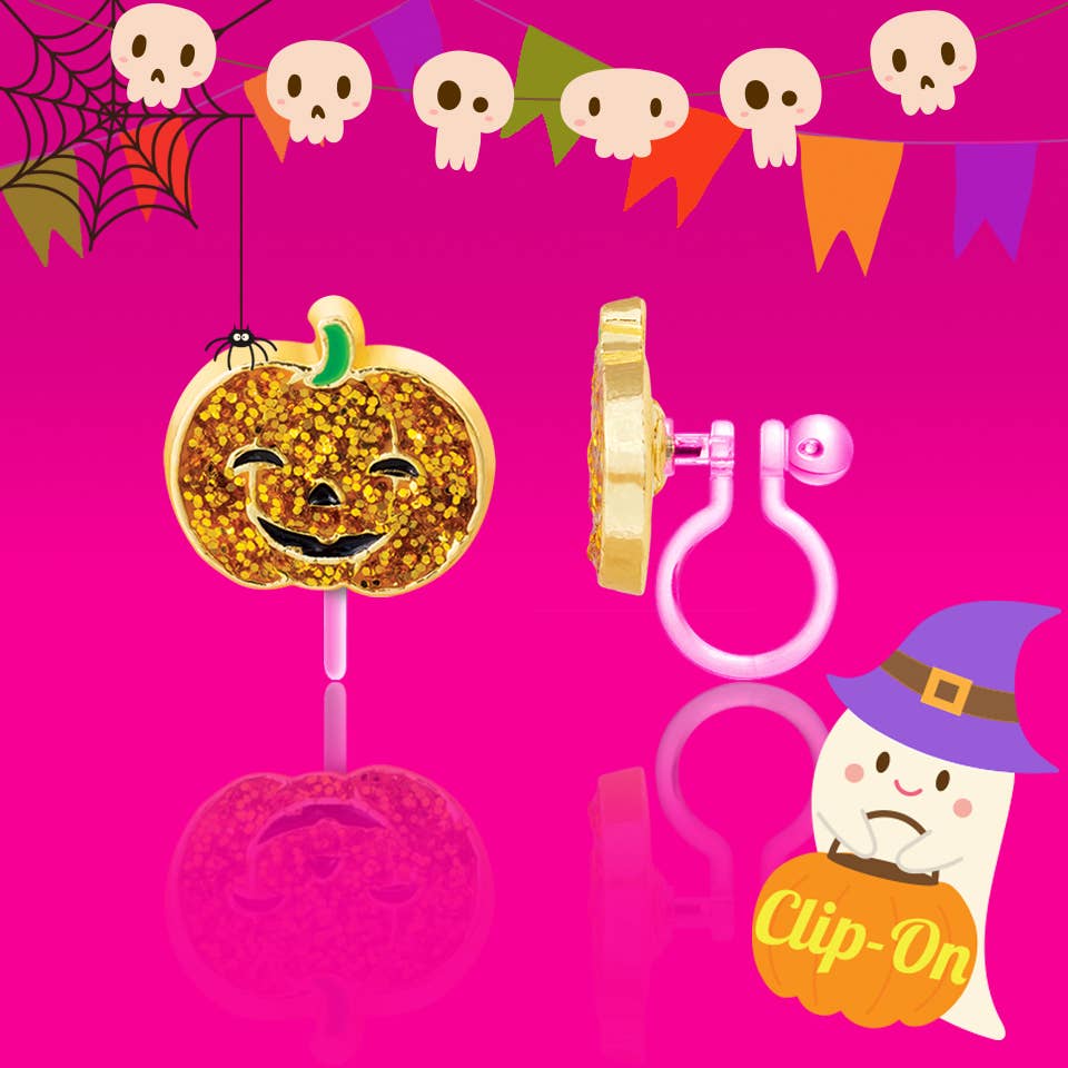 Glitter Pumpkin | Halloween | Clip On Earrings for Girls