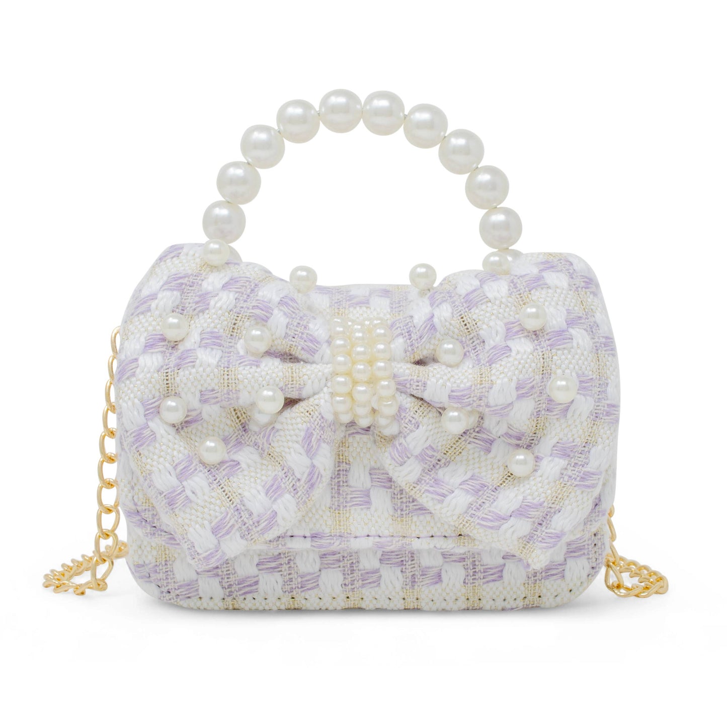 Girls Tweed Jumbo Pearl Bow Handbag