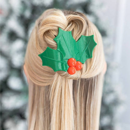 Glitter Holly Leaves | Flat Hair Clip