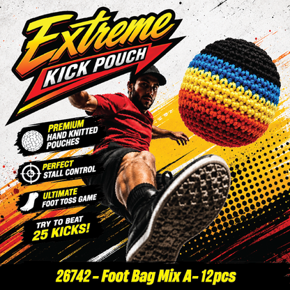 Extreme Retro Hand-Knitted Kick Pouch Footbag - 12/Display