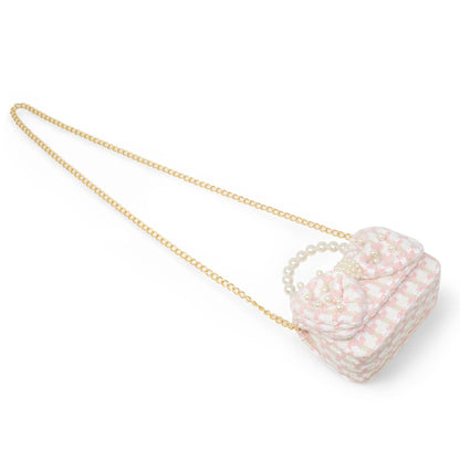 Girls Tweed Jumbo Pearl Bow Handbag