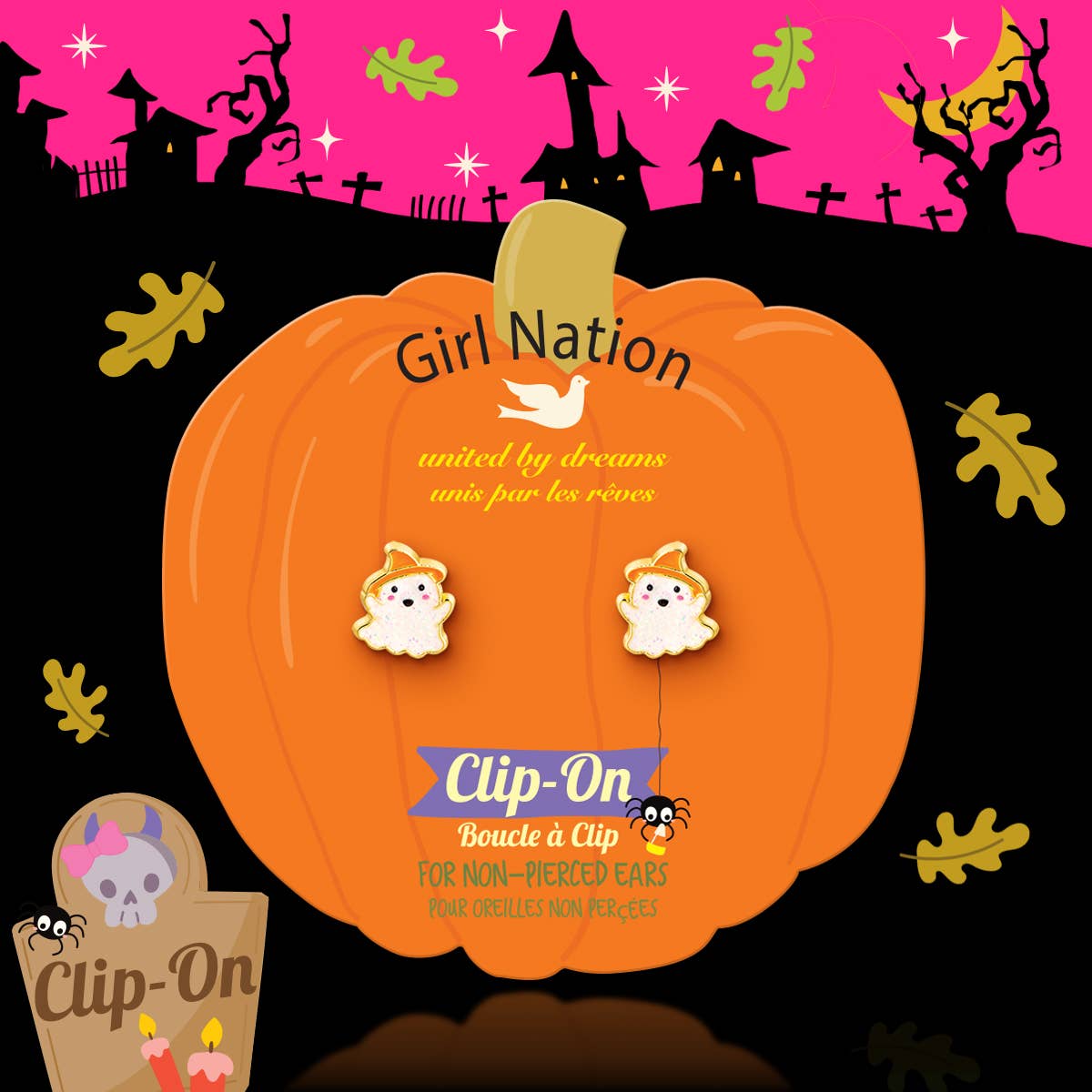 Glitter Ghost | Halloween | Clip On Earrings for Girls
