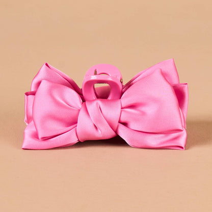 Mini Satin Bow Claw Clip-Hot Pink