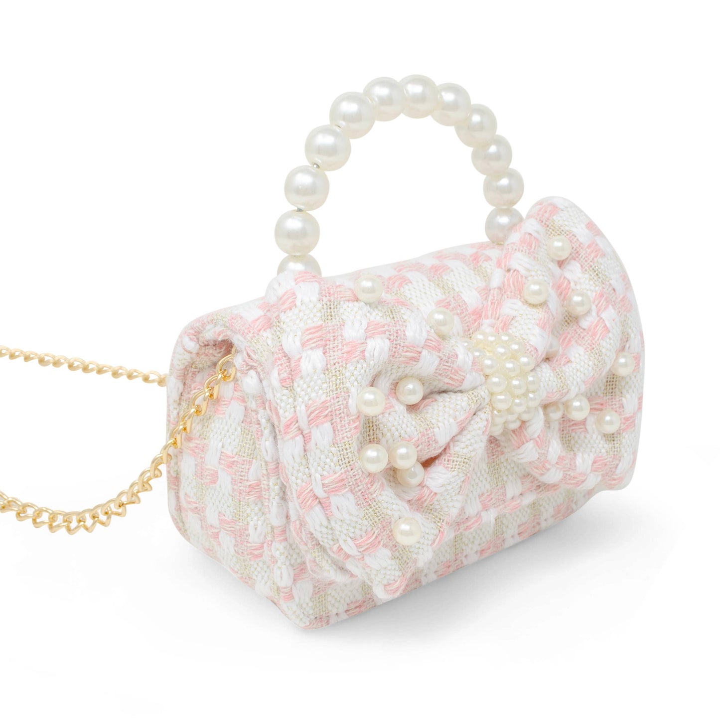 Girls Tweed Jumbo Pearl Bow Handbag