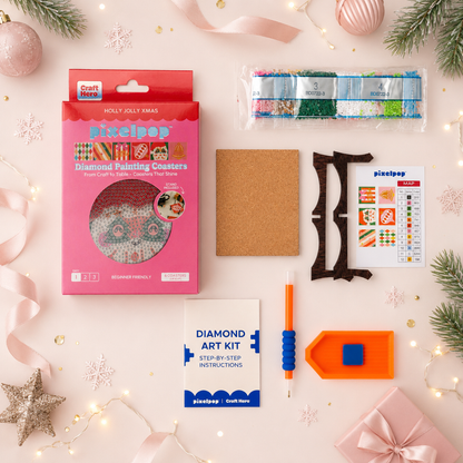 Diamond Art Coaster Kit | Holly Jolly Christmas | DIY
