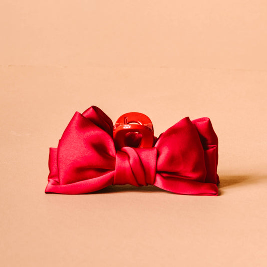 Mini Satin Bow Claw Clip-Red