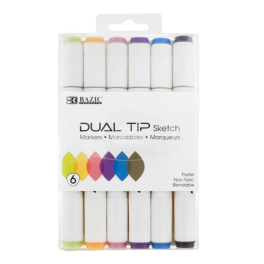 Dual Tip Alcohol-Based Markers 6 Pastel Colors