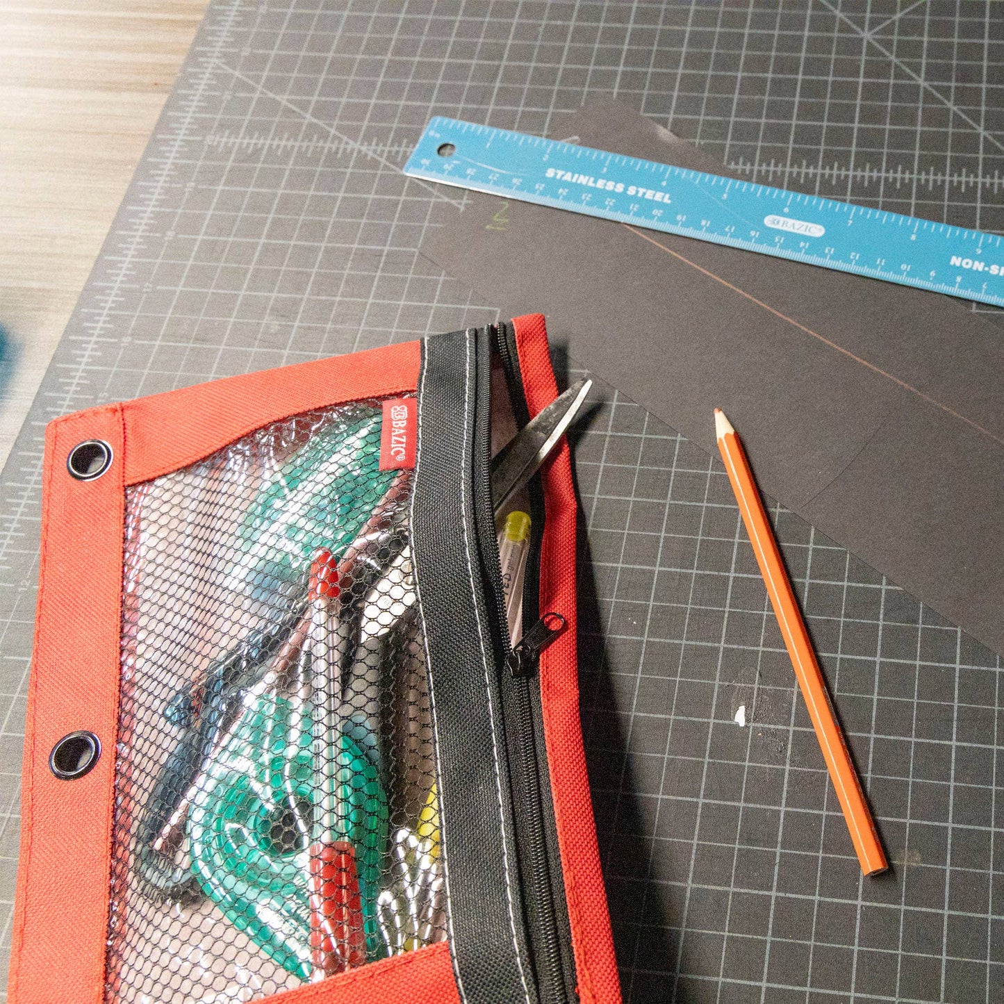 3-Ring Pencil Pouch with Clear Mesh Window