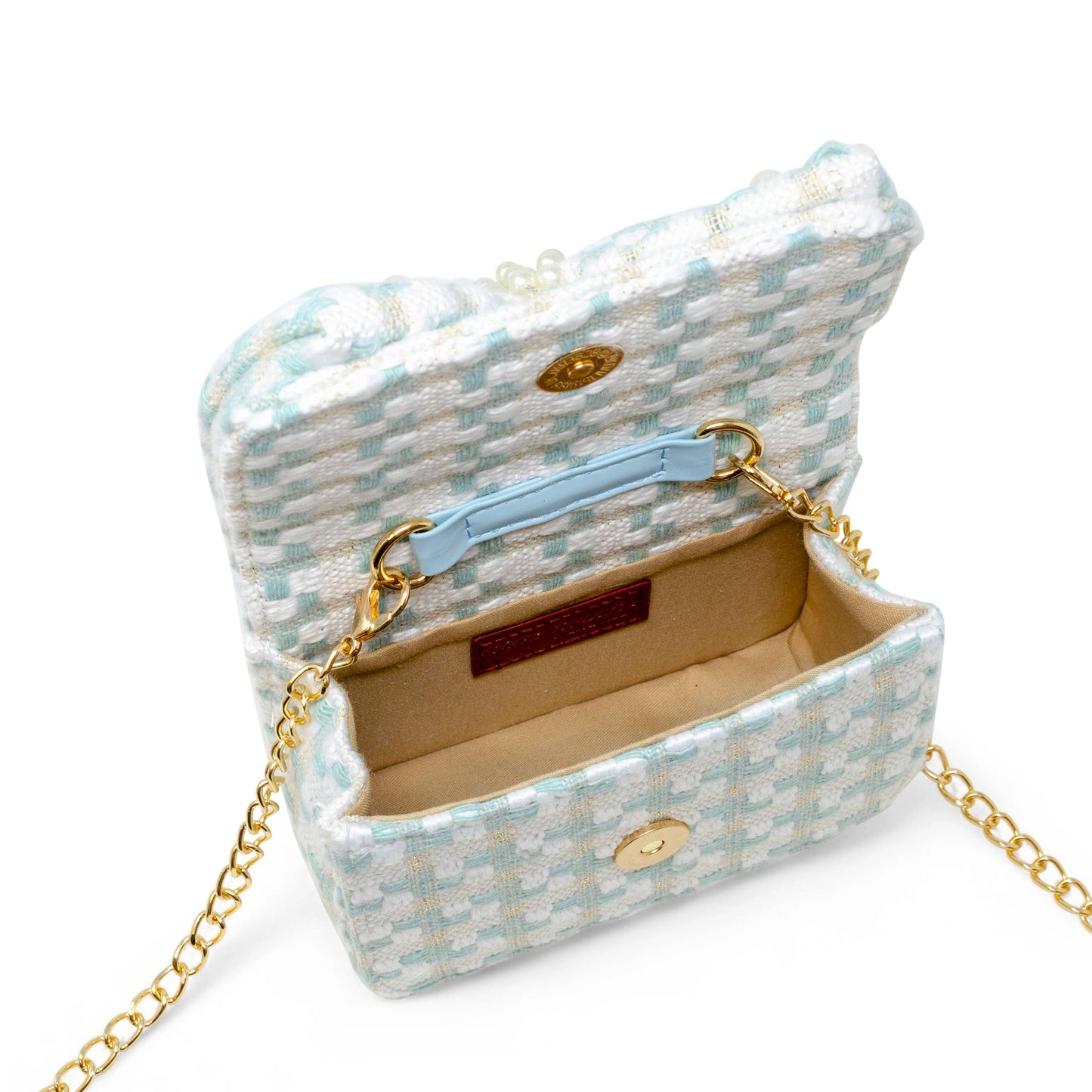 Girls Tweed Jumbo Pearl Bow Handbag