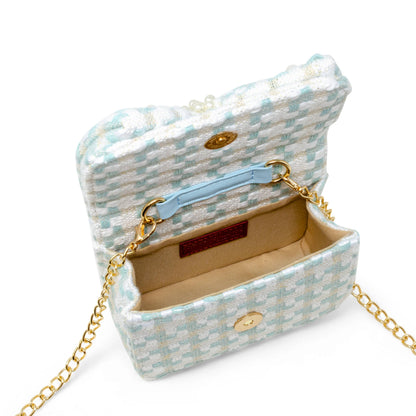 Girls Tweed Jumbo Pearl Bow Handbag