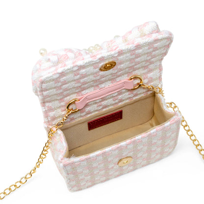 Girls Tweed Jumbo Pearl Bow Handbag