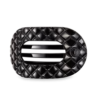 Jet Black Quilted Large Flat Round Hair Clip