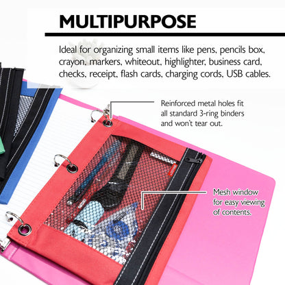 3-Ring Pencil Pouch with Clear Mesh Window