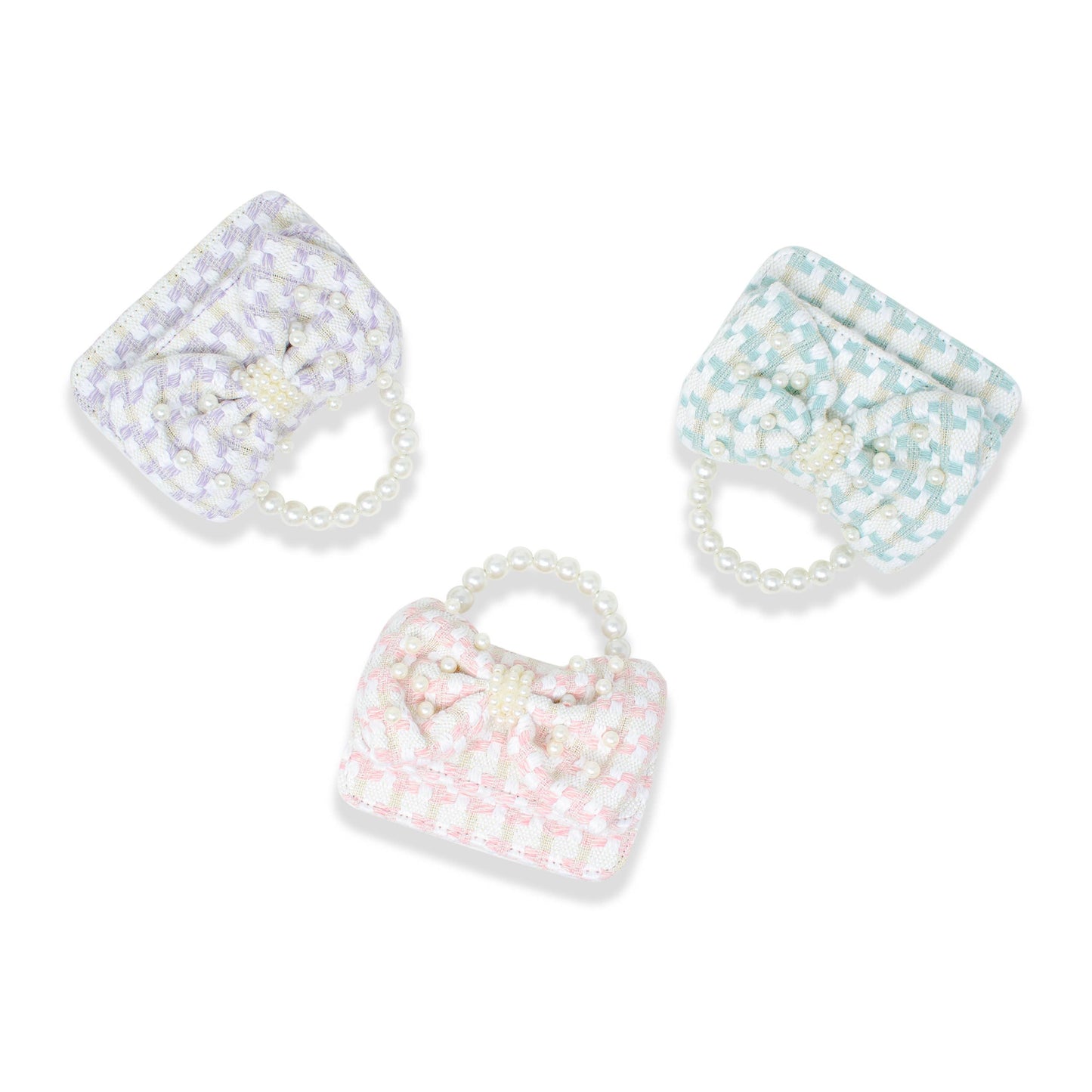 Girls Tweed Jumbo Pearl Bow Handbag