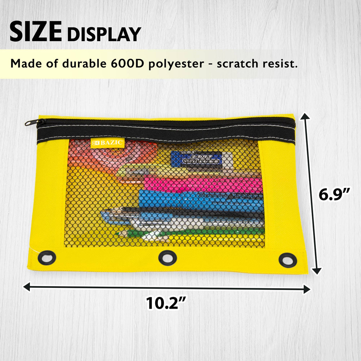 Bright Color 3-Ring Pencil Pouch with Mesh Window