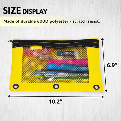 Bright Color 3-Ring Pencil Pouch with Mesh Window