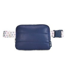 Navy Puffer Belt Bag with Rainbow Star Strap