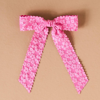 Flower Scallop Hair Bow-Hot Pink