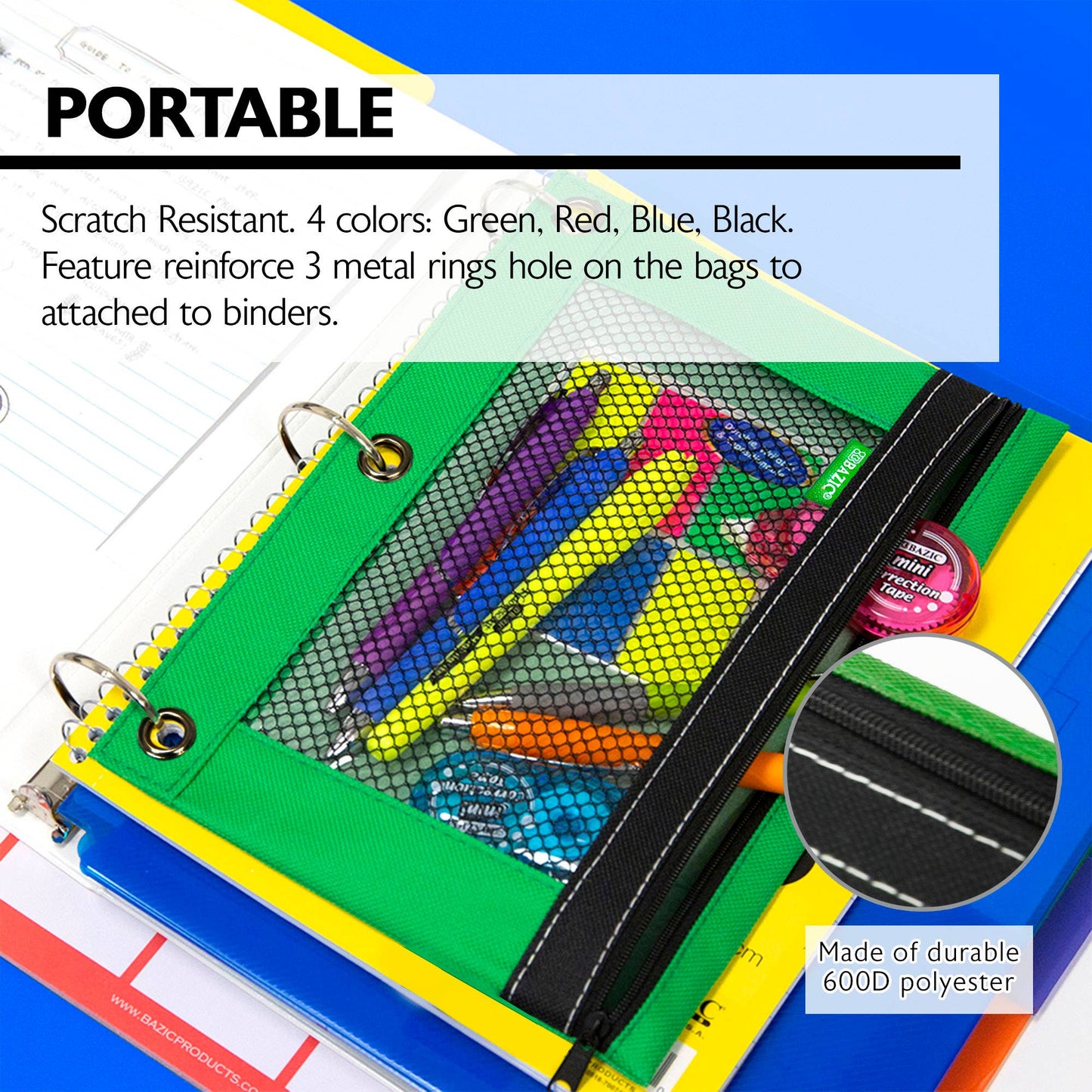 3-Ring Pencil Pouch with Clear Mesh Window