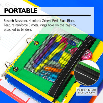 3-Ring Pencil Pouch with Clear Mesh Window