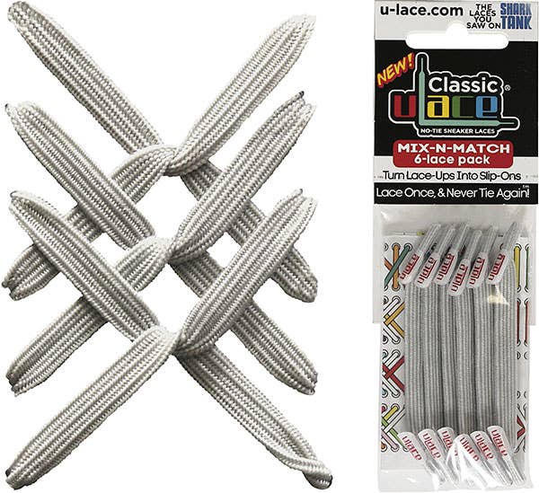 U-Lace Classic - No-Tie Lace - 6-Lace Pack - Metallic Silver