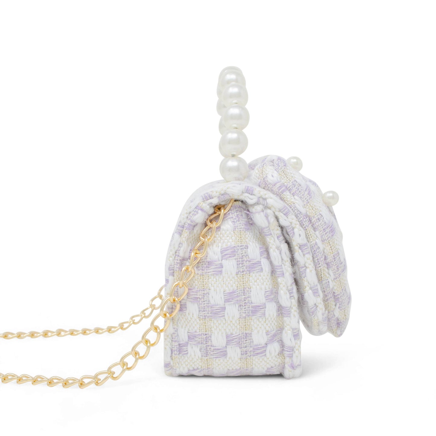 Girls Tweed Jumbo Pearl Bow Handbag