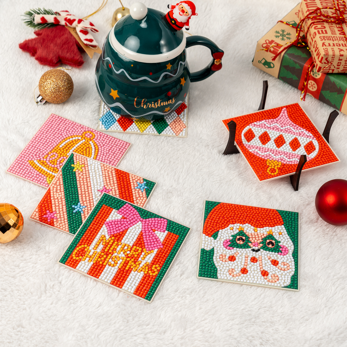Diamond Art Coaster Kit | Holly Jolly Christmas | DIY