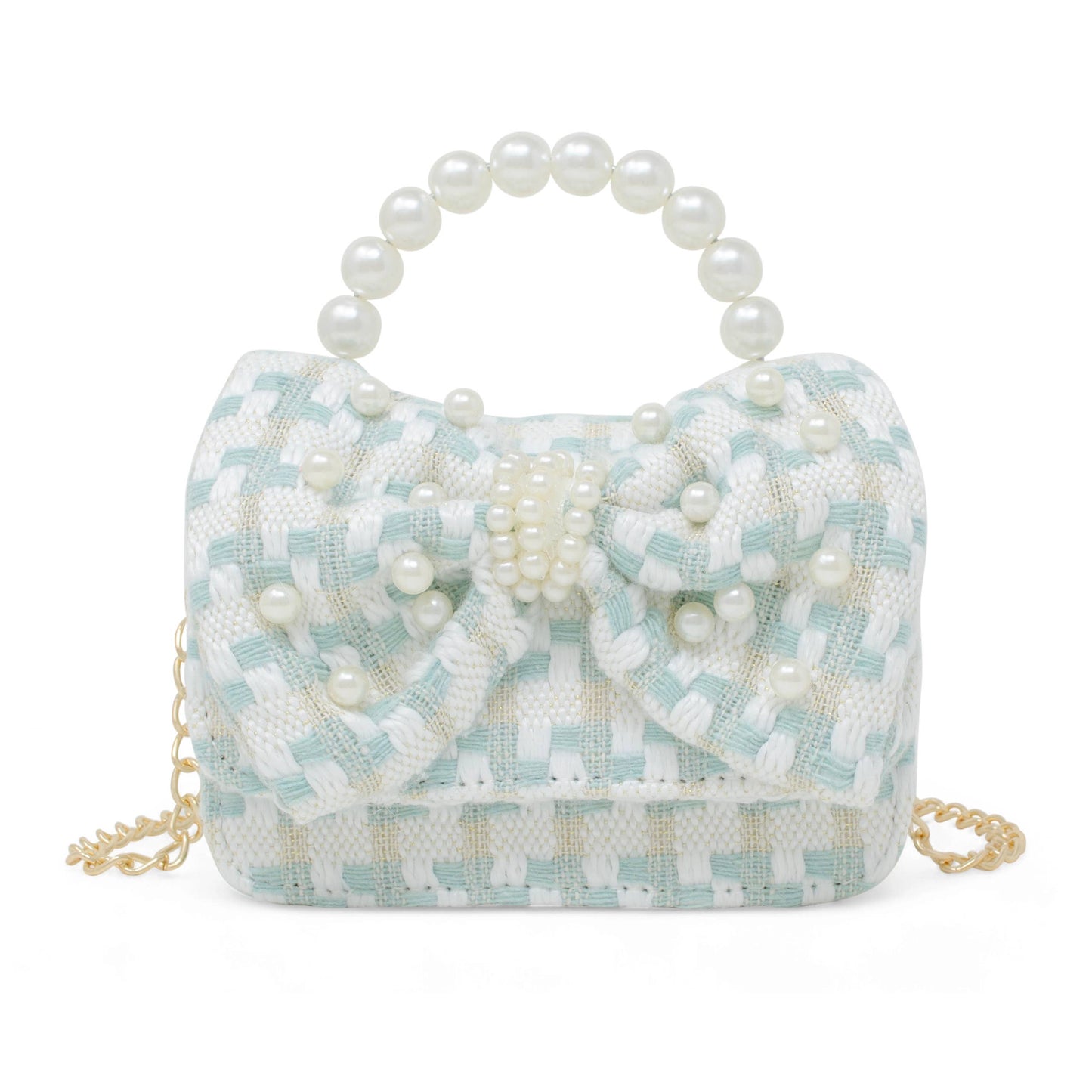 Girls Tweed Jumbo Pearl Bow Handbag