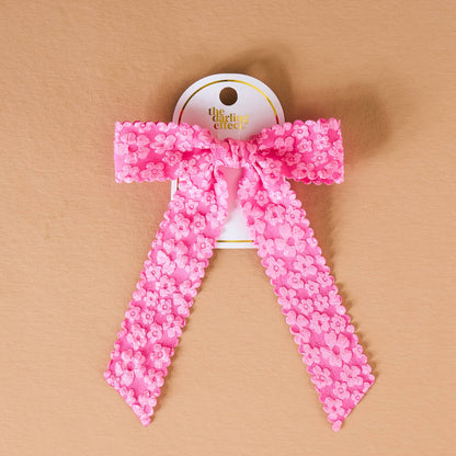 Flower Scallop Hair Bow-Hot Pink