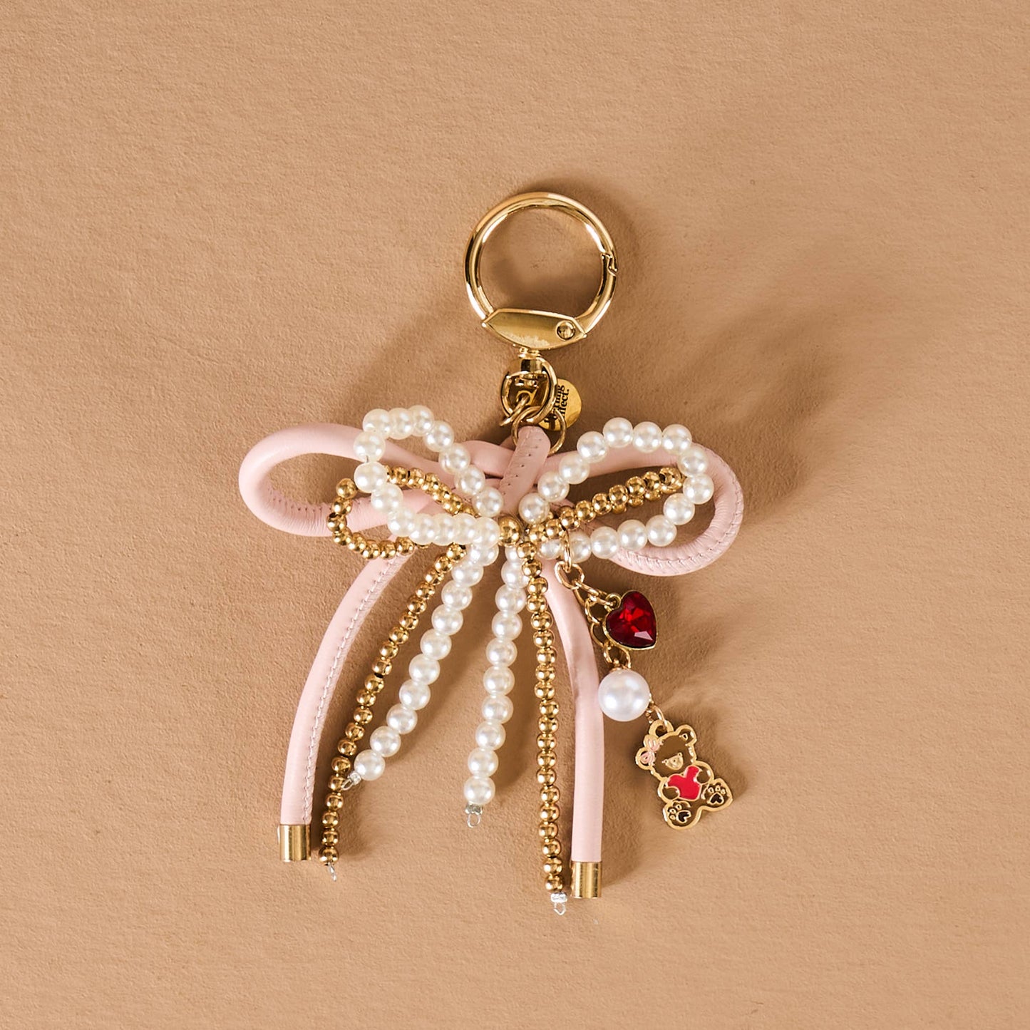 Layered Bow Bag Charm-Blushing Bear