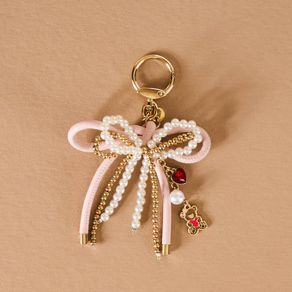 Layered Bow Bag Charm-Blushing Bear
