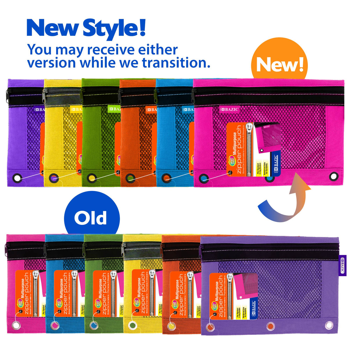 Bright Color 3-Ring Pencil Pouch with Mesh Window