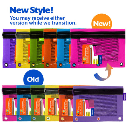 Bright Color 3-Ring Pencil Pouch with Mesh Window