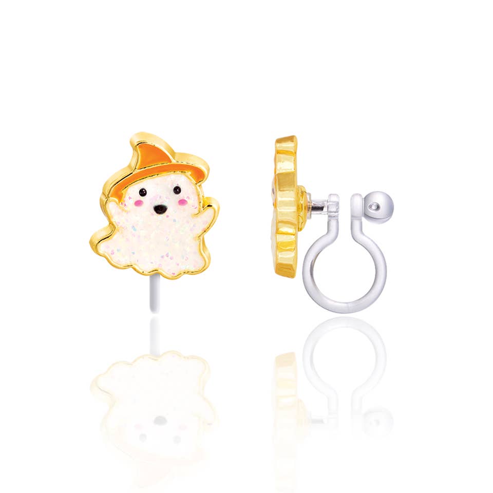 Glitter Ghost | Halloween | Clip On Earrings for Girls
