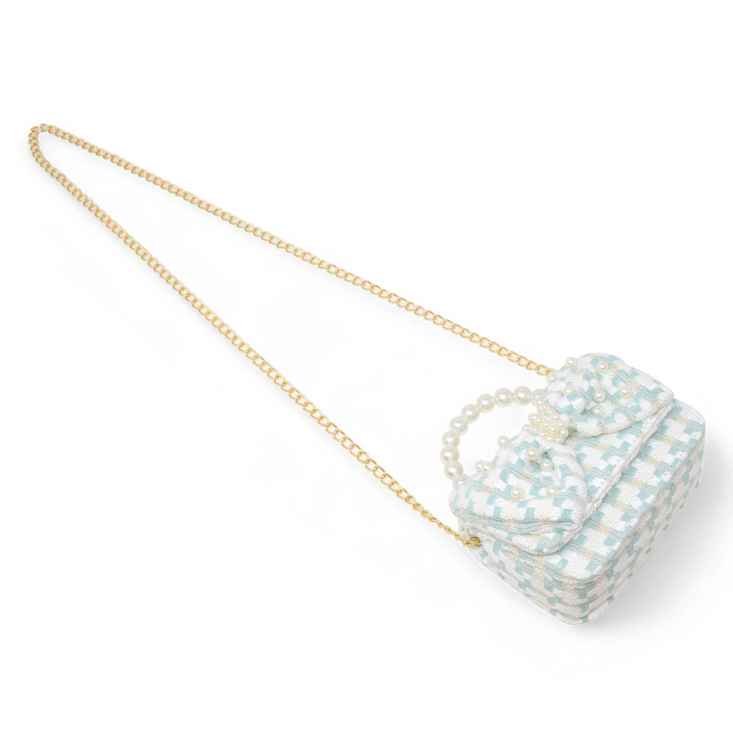 Girls Tweed Jumbo Pearl Bow Handbag