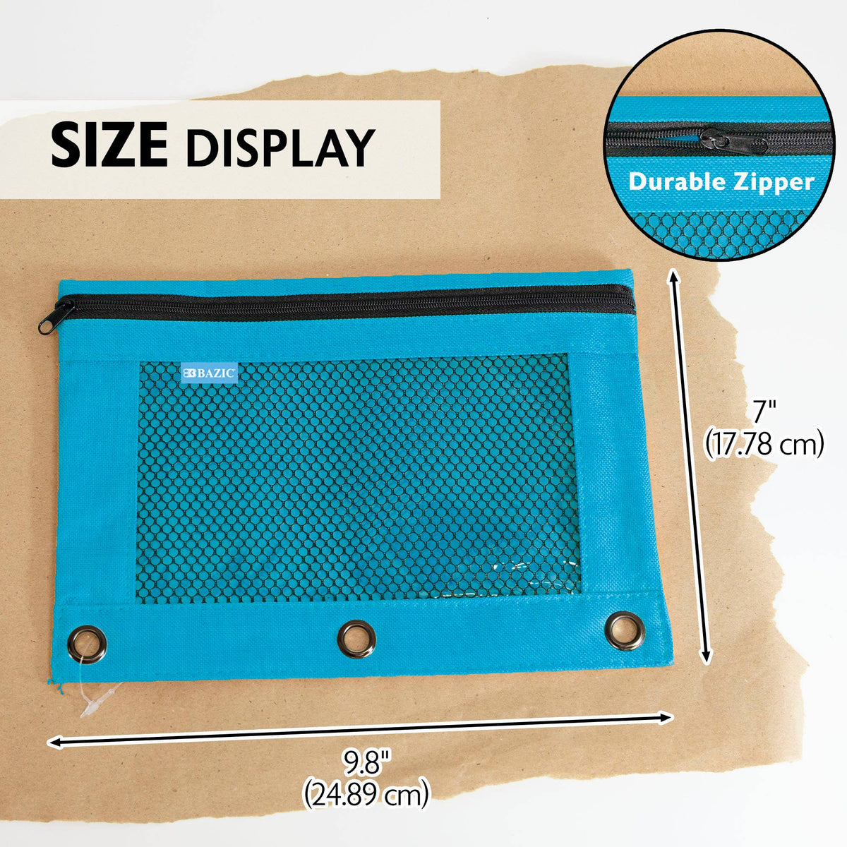Retro Pastel 3-Ring Pencil Pouch with Mesh Window
