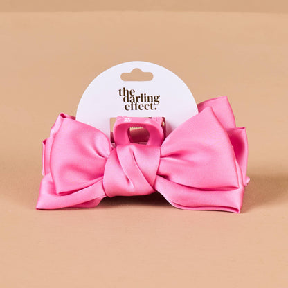 Mini Satin Bow Claw Clip-Hot Pink