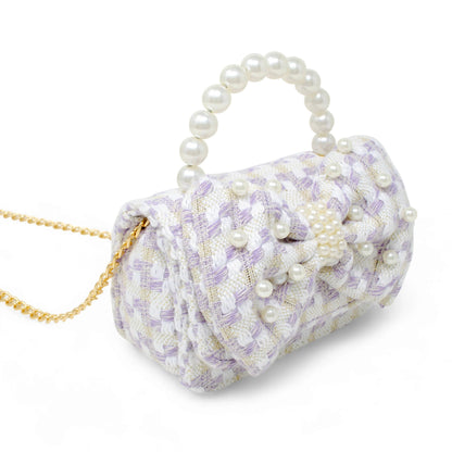 Girls Tweed Jumbo Pearl Bow Handbag