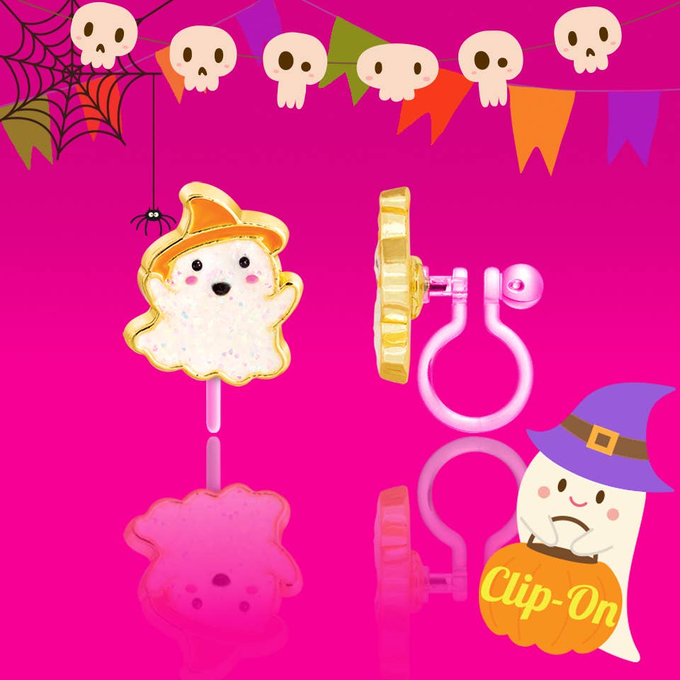 Glitter Ghost | Halloween | Clip On Earrings for Girls