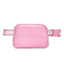 Pink Puffer Belt Bag with Heart Stripe Strap